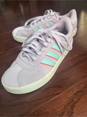Adidas Women's Lavender Sneakers with Mint and Coral Stripes